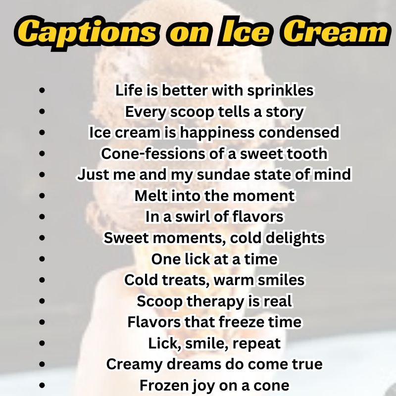 A flat lay of assorted ice cream flavors next to a phone screen with Instagram captions typed out.