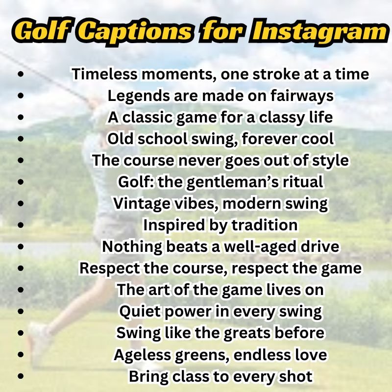 Split-screen collage of golf moments featuring different Instagram captions