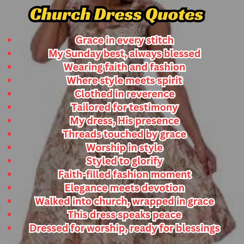Woman in elegant modest dress standing outside a church, with a serene smile and Sunday light.