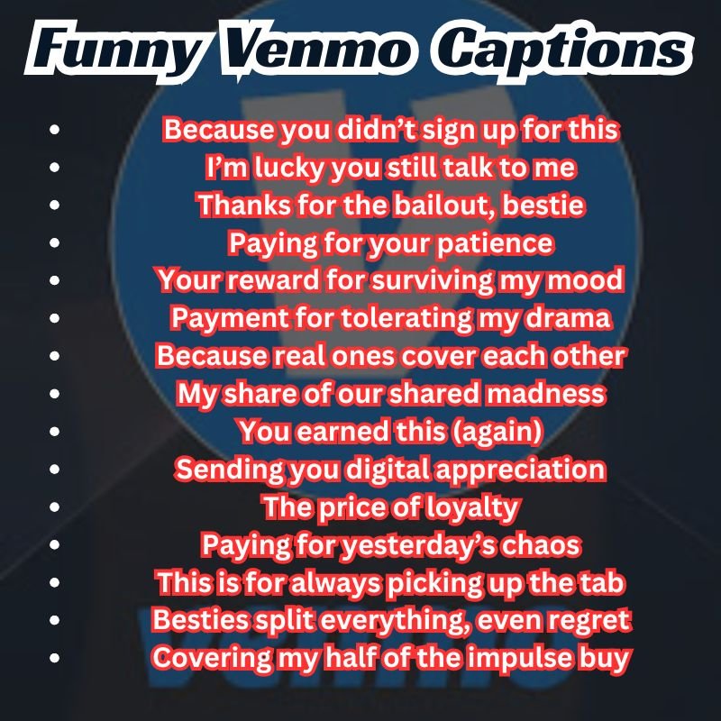 A list of top funny Venmo captions highlighted on a social media post
