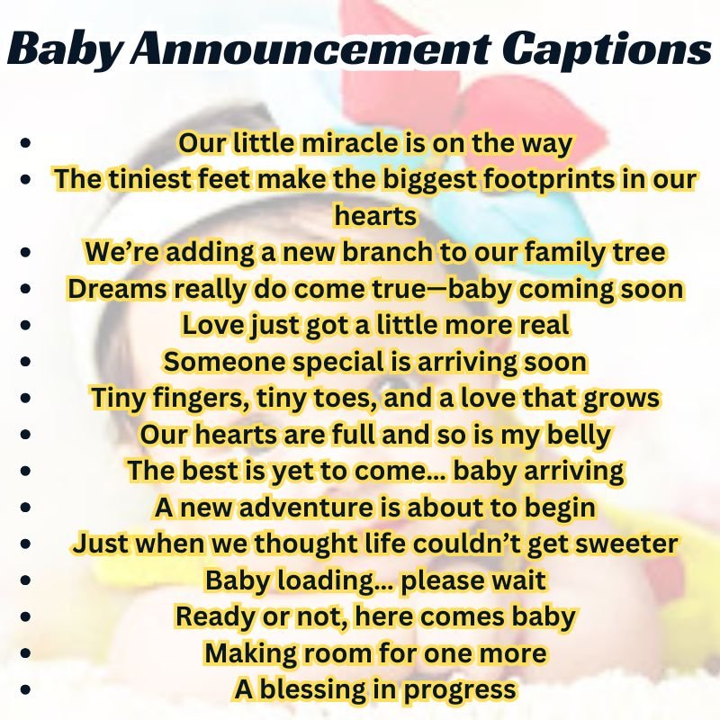 A flat lay of baby clothes, ultrasound photo, and a letterboard reading “Coming Soon” with a cute baby announcement caption.