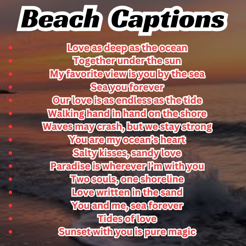 Close-up of sandy toes and ocean waves with a playful beach caption idea